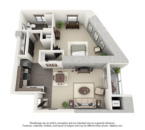 1600 Vine_A3 One Bedroom Floor Plan